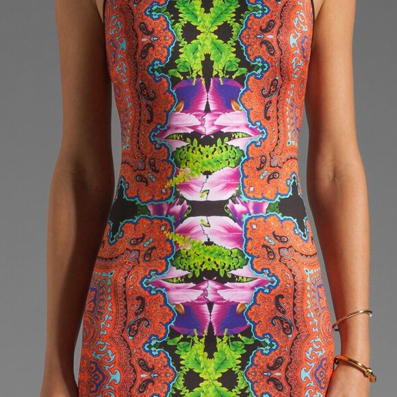 CLOVER CANYON Orchid Trip Neoprene Sleeveless Bodycon Dress XS - Picture 9 of 10